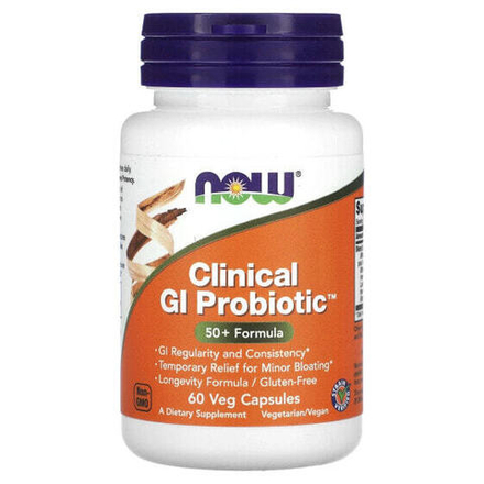 Для пищеварительной системы NOW Foods, Clinical GI Probiotic, смесь пробиотиков для пищеварения, для людей старше 50 лет, 60 растительных капсул