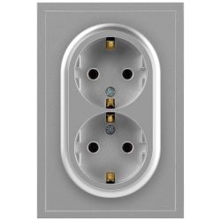 Розетка ЭРА Galaxy 15-2104-03 с заземлением двойная 2X2P+E Schuko 16А-250В IP20 алюминий | Эра Galaxy