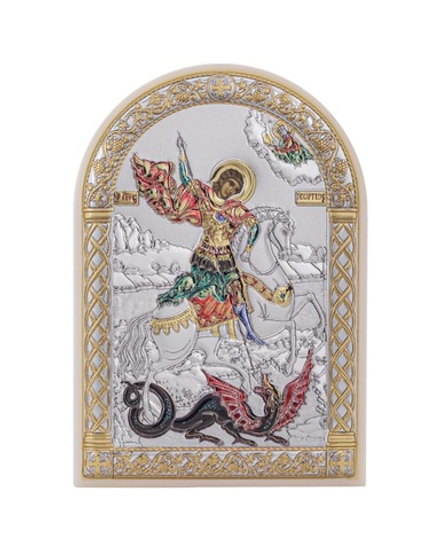 Георгий Победоносец, икона арочная, пластик белый, эмаль 80х115