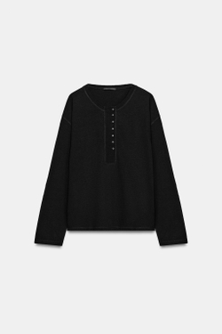 ZARA ЛОНГСЛИВ С ЛЬНЯНОЙ СМЕСЬЮ, ЧЕРНЫЙ