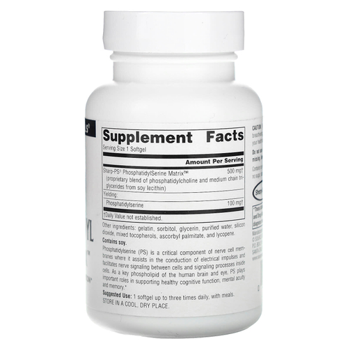 Source Naturals, Фосфатидилсериновая матрица, 500 мг, 60 мягких таблеток