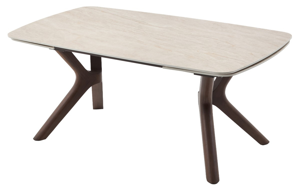 Стол КИРАН (KIRAN) 180 БЕЖЕВЫЙ МРАМОР (MATTE SICILY BEIGE SOLID CERAMIC) / Орех темный, ®DISAUR