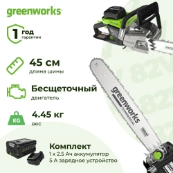 Аккумуляторная цепная пила Greenworks OCS600K25 (1 x 2.5 Ач, ЗУ) 2009607UA