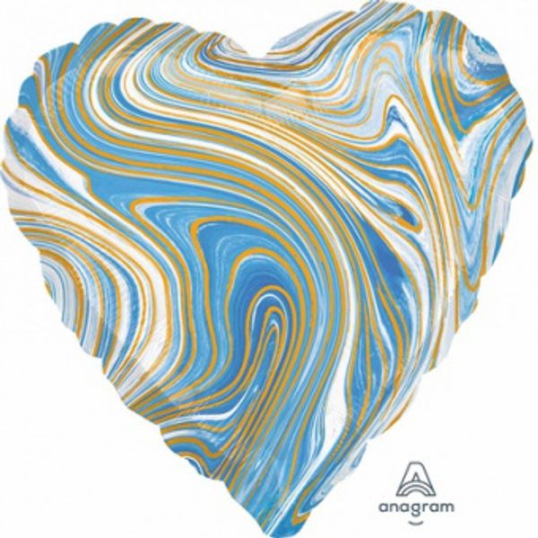 Шар сердце мрамор синий / Blue 46см