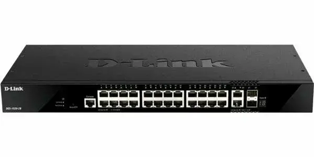 Сетевое оборудование D-Link DGS-1520-28/A1A Управляемый L3 стекируемый коммутатор с 24 портами 10/100/1000Base-T, 2 портами 10GBase-T и 2 портами 10GBase-X SFP+