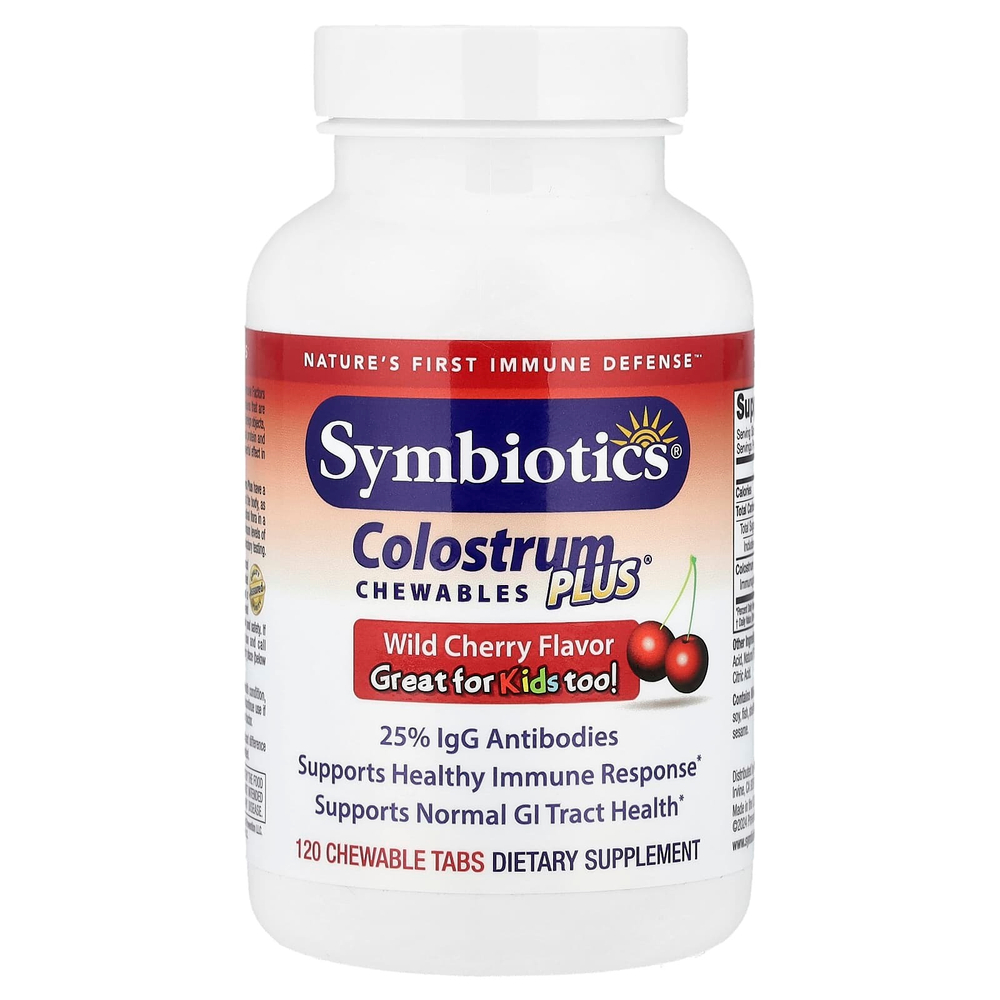 Symbiotics, Colostrum Plus®, жевательные таблетки с молозивом, со вкусом черешни, 120 жевательных таблеток