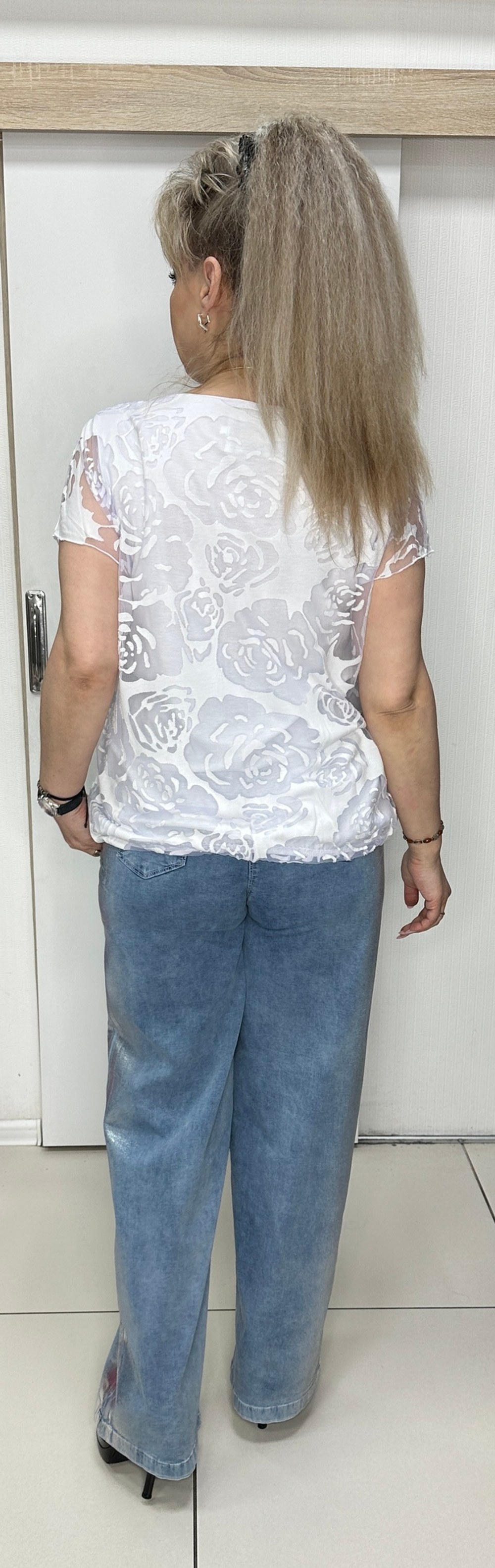 Двойной белый блузон с шифоновым верхом