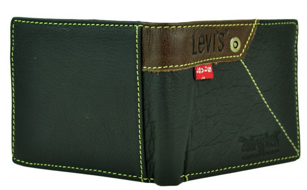 Бумажник чёрный кожаный мужской молодёжный Levis-3507