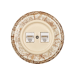 Розетка RJ45 информационная двойная, керамика, цвет Песочное золото B1-302-04