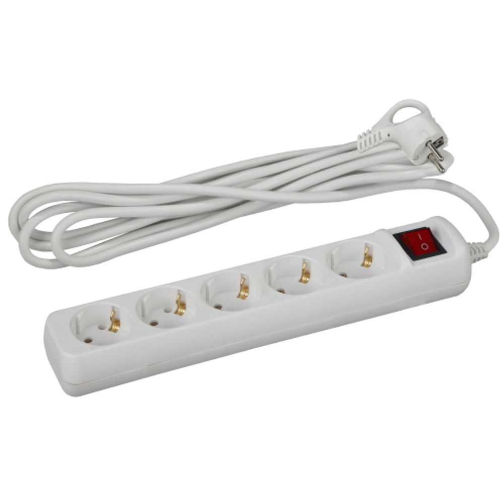 Удлинитель электрический ЭРА UX-5es-5m с заземлением с выключателем 5 розеток 5 м ПВС 3x0,75мм2 10А | Бытовые удлинители