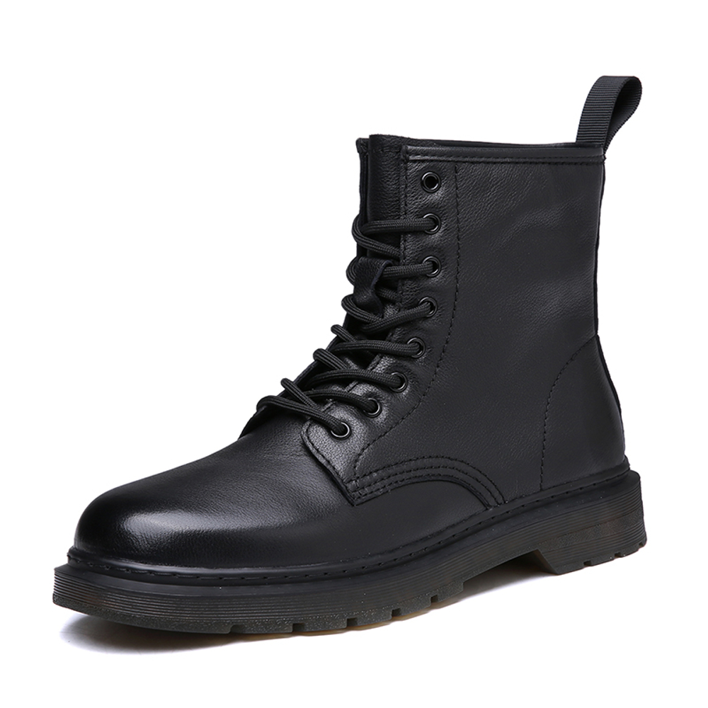 Devanro Cow Leather Short Combat Boots Men"s Black
