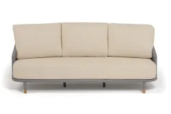 "Верона" диван 3-местный плетеный из роупа, каркас алюминий светло-серый (RAL7035) муар, роуп светло-серый круглый, ткань Mossle светло-бежевая