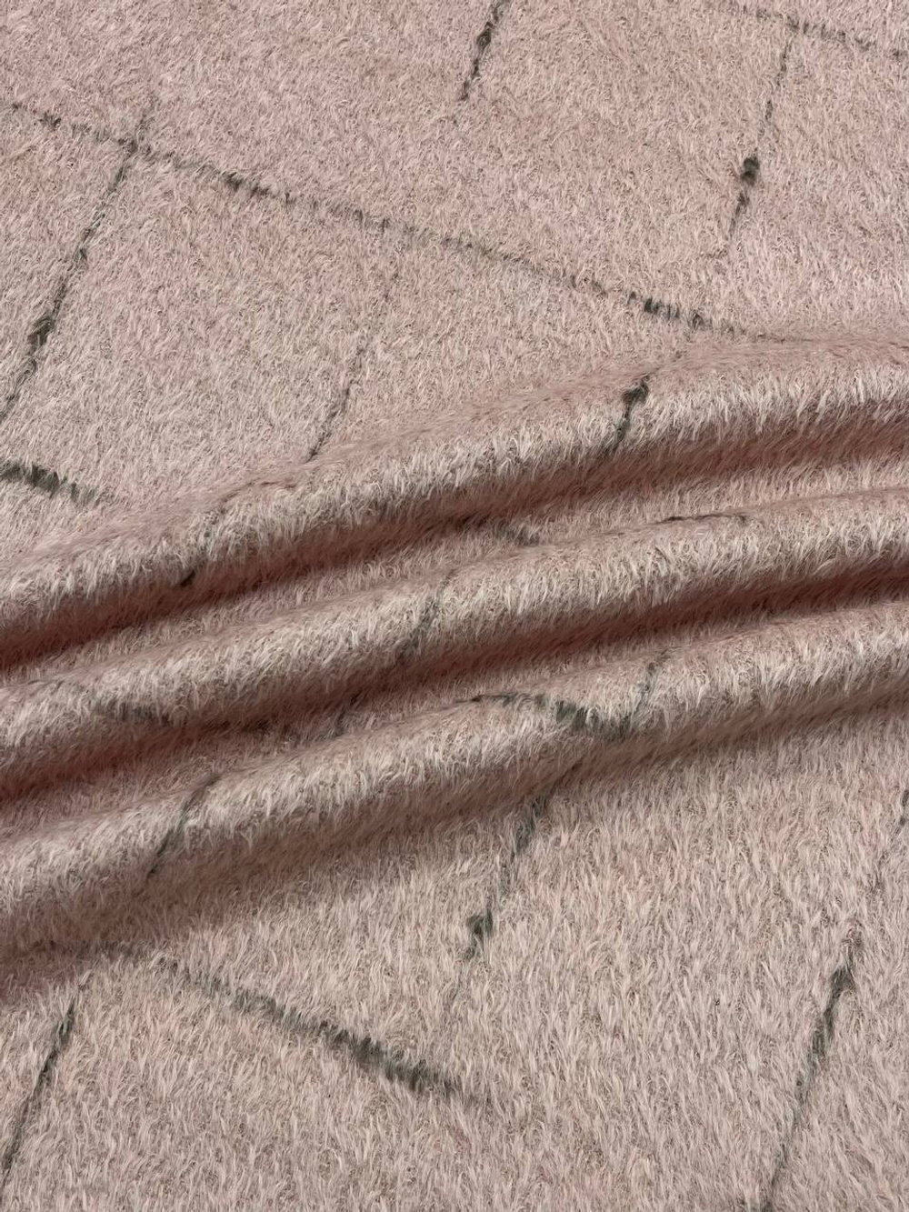 Шерсть с альпакой пальтовая розовая в коричневую клетку