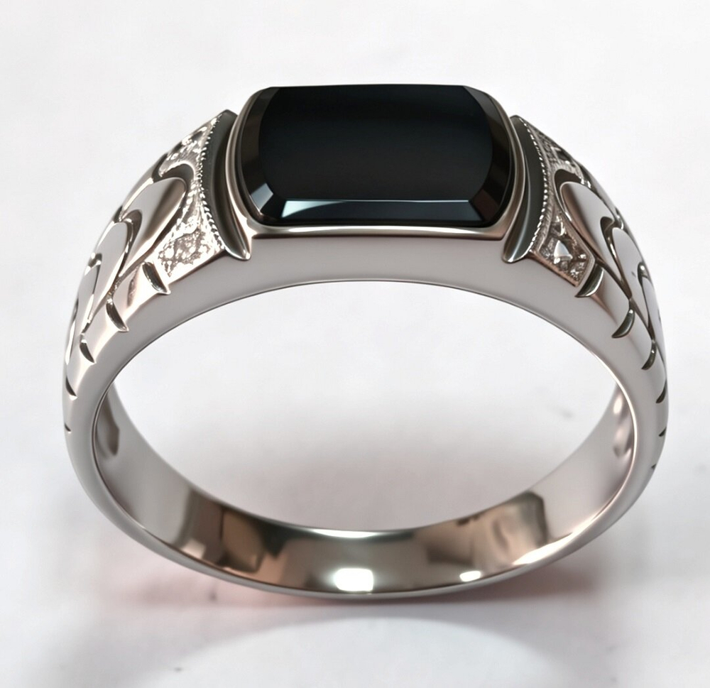 Ювелирное мужское кольцо из серебра 925 пробы,вставка оникс,фианиты,размер 20.5