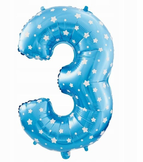 Шар цифра №3 Голубая со звездочками