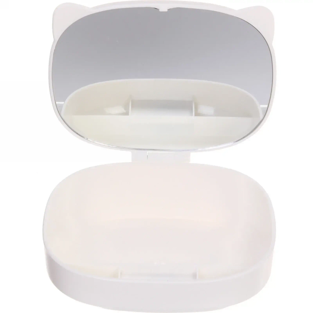 Зеркало настольное с органайзером для косметики «Beauty - Cat», цвет белый, 17*13*6,5см