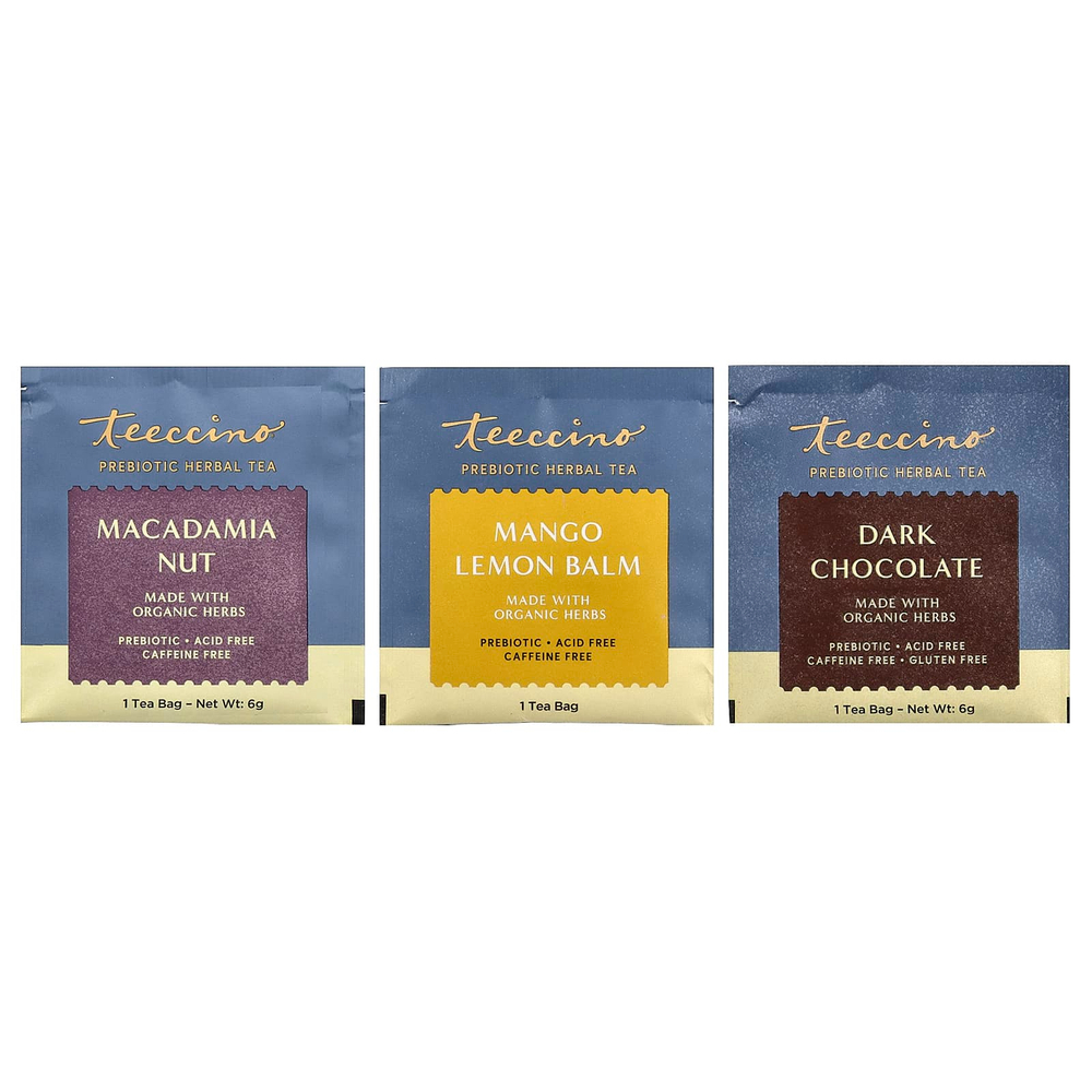 Teeccino, Пробник с пребиотиками для травяного чая, 3 вкуса, без кофеина, 12 чайных пакетиков, 72 г (2,54 унции)