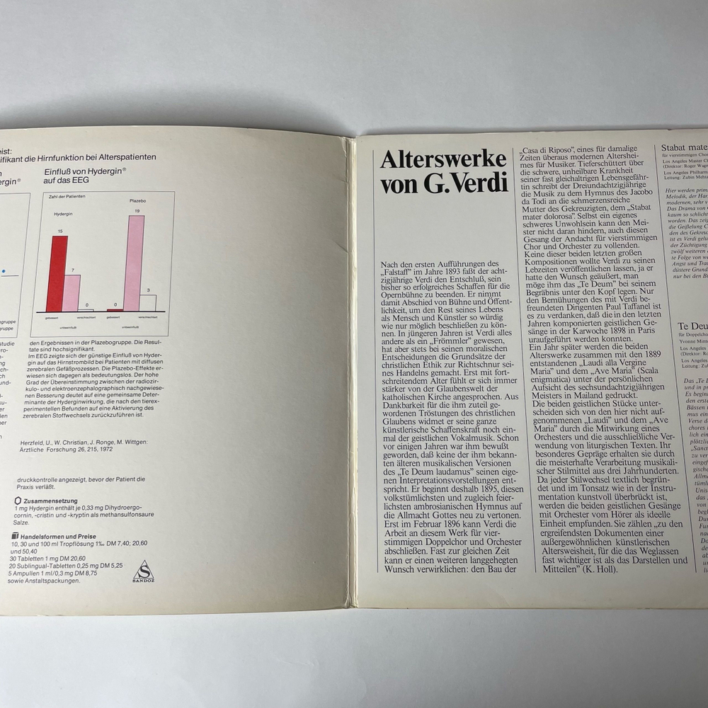 Винтажная виниловая пластинка LP G. Verdi, Los Angeles Master Chorale, Los Angeles Philharmonic Orchestra, Zubin Mehta, Alterswerke Von G. Verdi (Германия 1972)