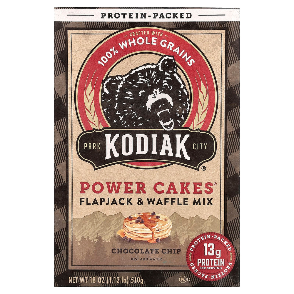 Kodiak Cakes, Power Cakes®, смесь для выпекания флапджека и вафель, с шоколадной крошкой, 510 г (18 унций)