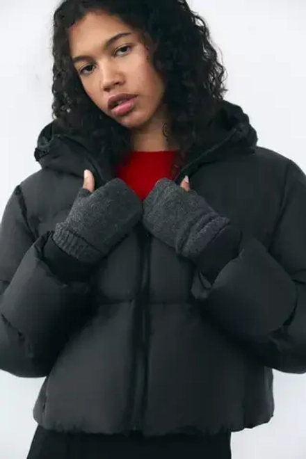 ZARA МИТЕНКИ ИЗ РИФЛЕНОГО ТРИКОТАЖА, СЕРЫЙ