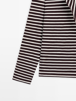 Massimo Dutti Футболка в полоску из смесового хлопка с шарфом, коричневый