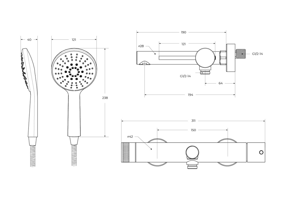 Смеситель CEZARES RELAX-VD-IN для ванны и душа в комплекте с ручным душем, шлангом и держателем
