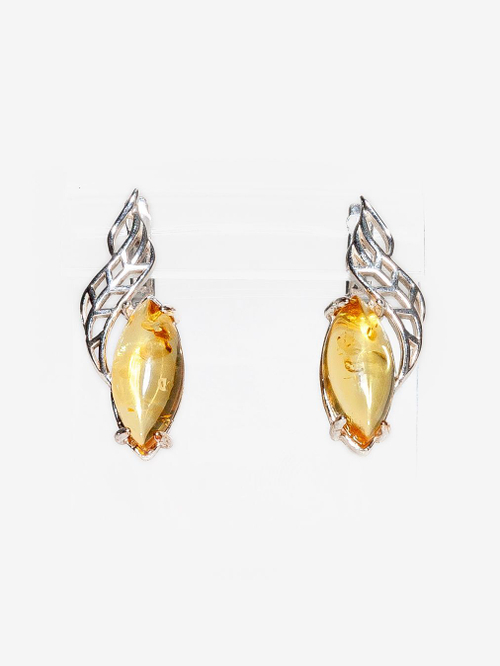 Серьги с цельным желтого янтарем