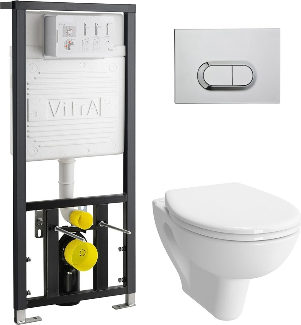 Комплект Vitra 9004B003-7202 подвесного безободкового унитаза S20 Rim-Ex с инсталляцией и кнопкой, сиденье микролифт