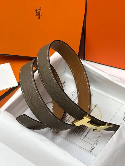 Двусторонний ремень Hermes, Бежевый/коричневый