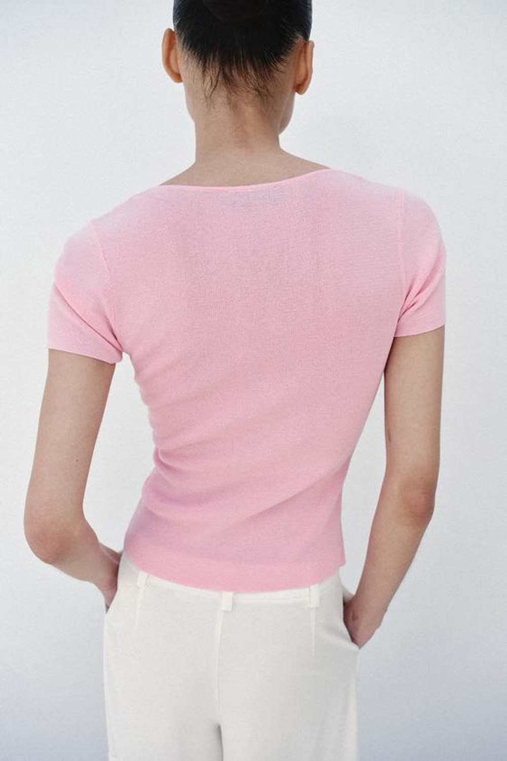 ZARA ТРИКОТАЖНЫЙ ТОП СО СБОРКАМИ, РОЗОВЫЙ