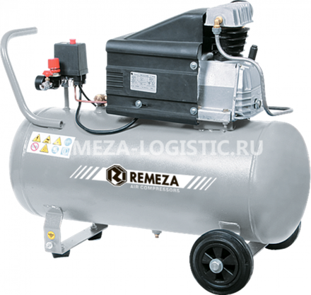 Компрессор поршневой  с прямым приводом (бытовая серия) 50.J2047B REMEZA (Белоруссия): 400 л/мин., 8 бар, ресивер 50 л., 2,2 кВт, 220В, габариты без упак. 850х435х725 мм, 58 кг.
