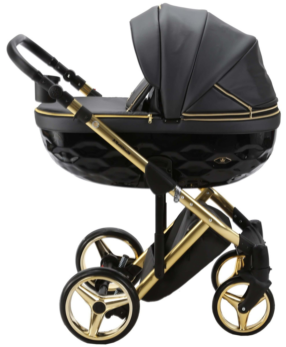 Детская коляска Adamex Chantal Special Edition Deluxe 3 в 1 C113 (ЧЕРН.ПЕРЛ.КОЖА+ЗОЛОТО РАМА)
