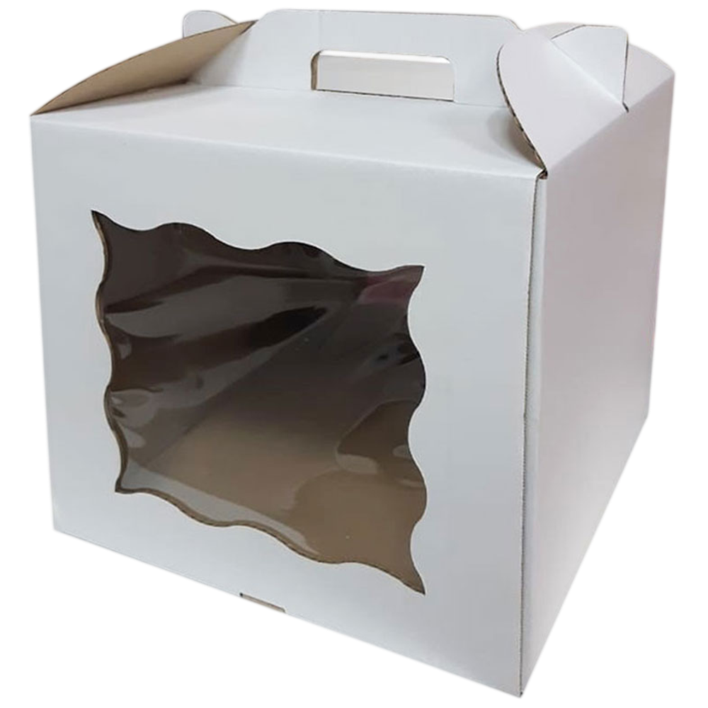 Коробка для торта 30х30х30 с окошком и ручками (Белый)