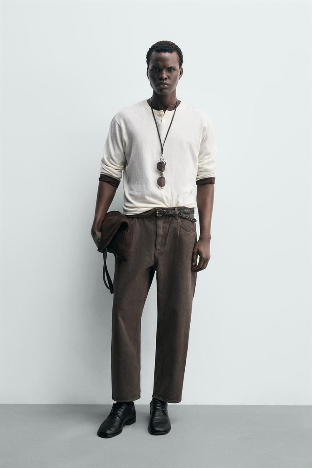 ZARA ДЖИНСЫ TAPERED WIDE FIT, КОРИЧНЕВЫЙ