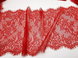 Кружево шантильи, ОПТ, с ресничками, красный, 23 см, купон, SK-2403, купон (3м)