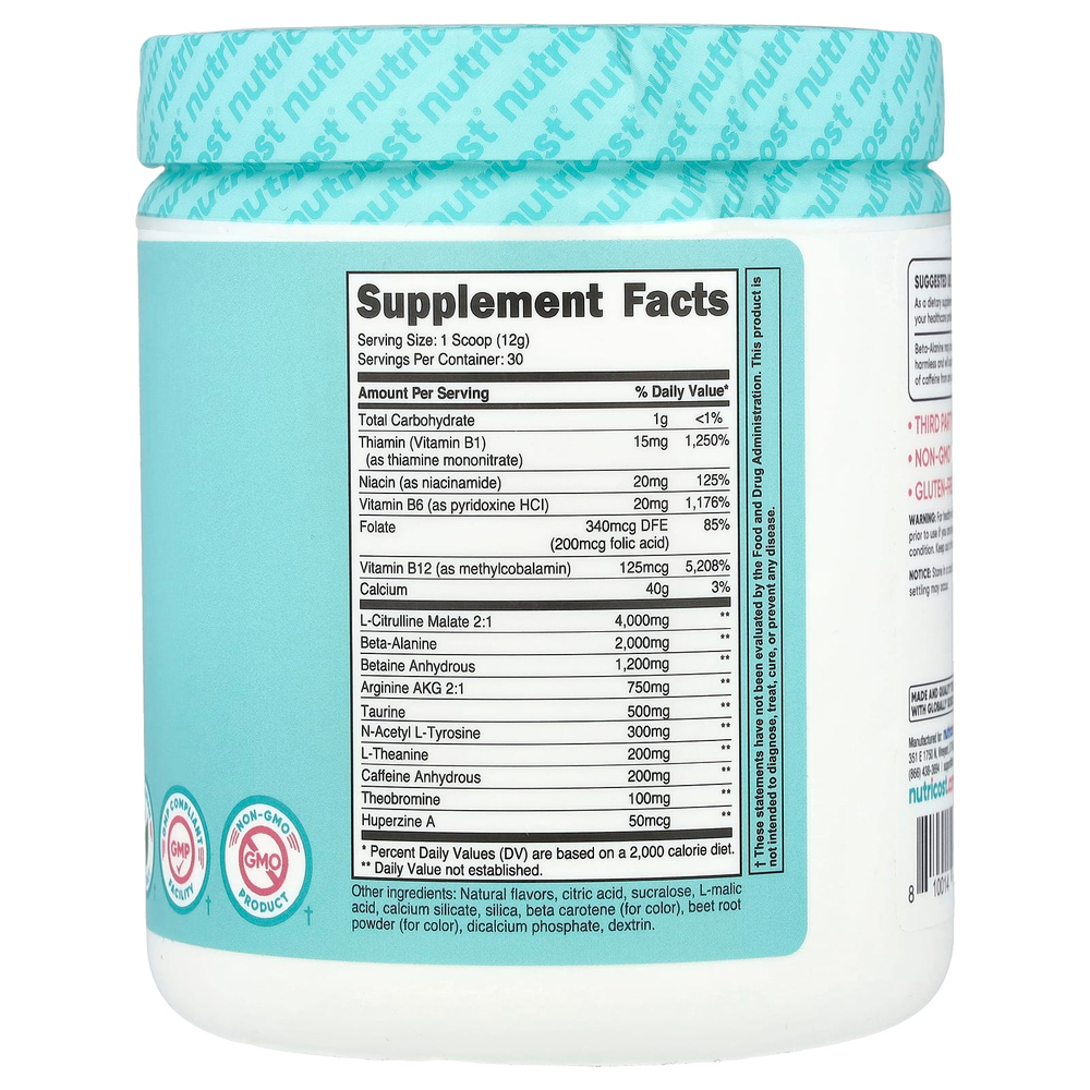 Nutricost, Для женщин, предтренировочный комплекс с витамином B12 и фолатом, персик и манго, 348 г (12,4 унции)