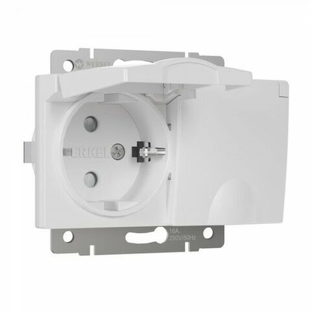 Розетка двойная влагозащ. с зазем. с защит. крышками и шторками (белый)