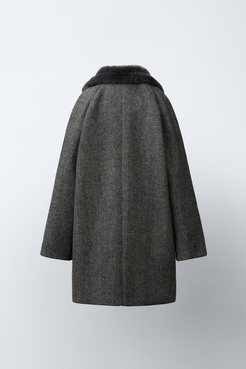 ZARA ПАЛЬТО В ЁЛОЧКУ С ВОРОТНИКОМ С ЛАЦКАНАМИ ИЗ ИСКУССТВЕННОГО МЕХА, ЧЕРНЫЙ/ЭКРЮ