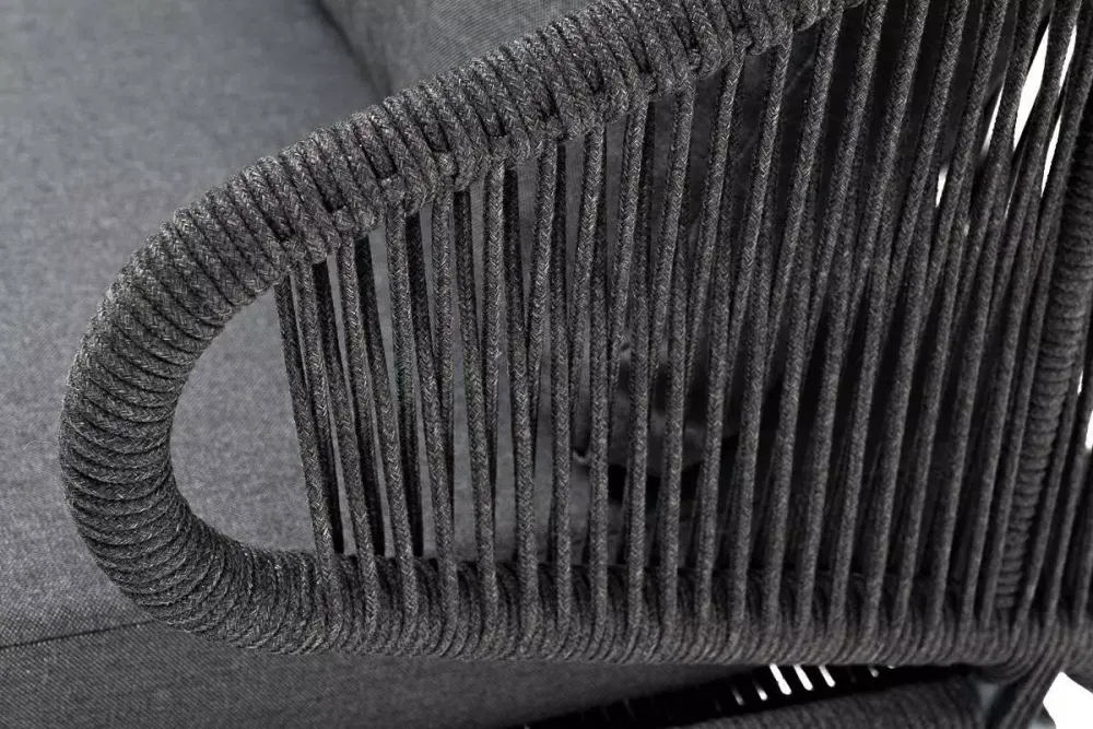 "Милан" диван 2-местный плетеный из роупа, каркас алюминий темно-серый (RAL7024) муар, роуп темно-серый круглый, ткань темно-серая 027