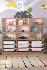 Стеллаж ALMINA с 9 выдвижными ящиками - сосна