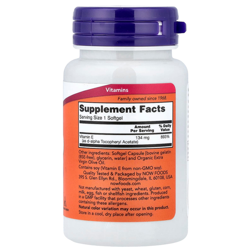 NOW Foods, E-200, 134 мг (200 МЕ), 100 мягких таблеток