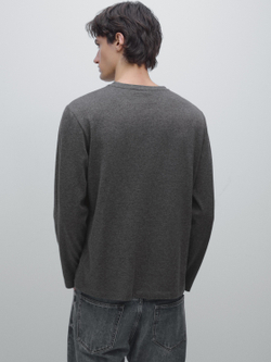 Massimo Dutti Хлопковая футболка с длинными рукавами, серый меланж