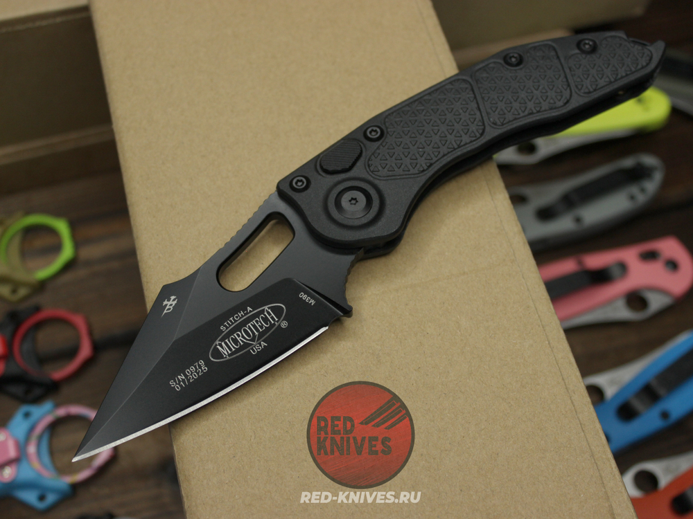 Нож Microtech Stitch Tactical Black + пружина - тактический черный, рукоять нейлон
