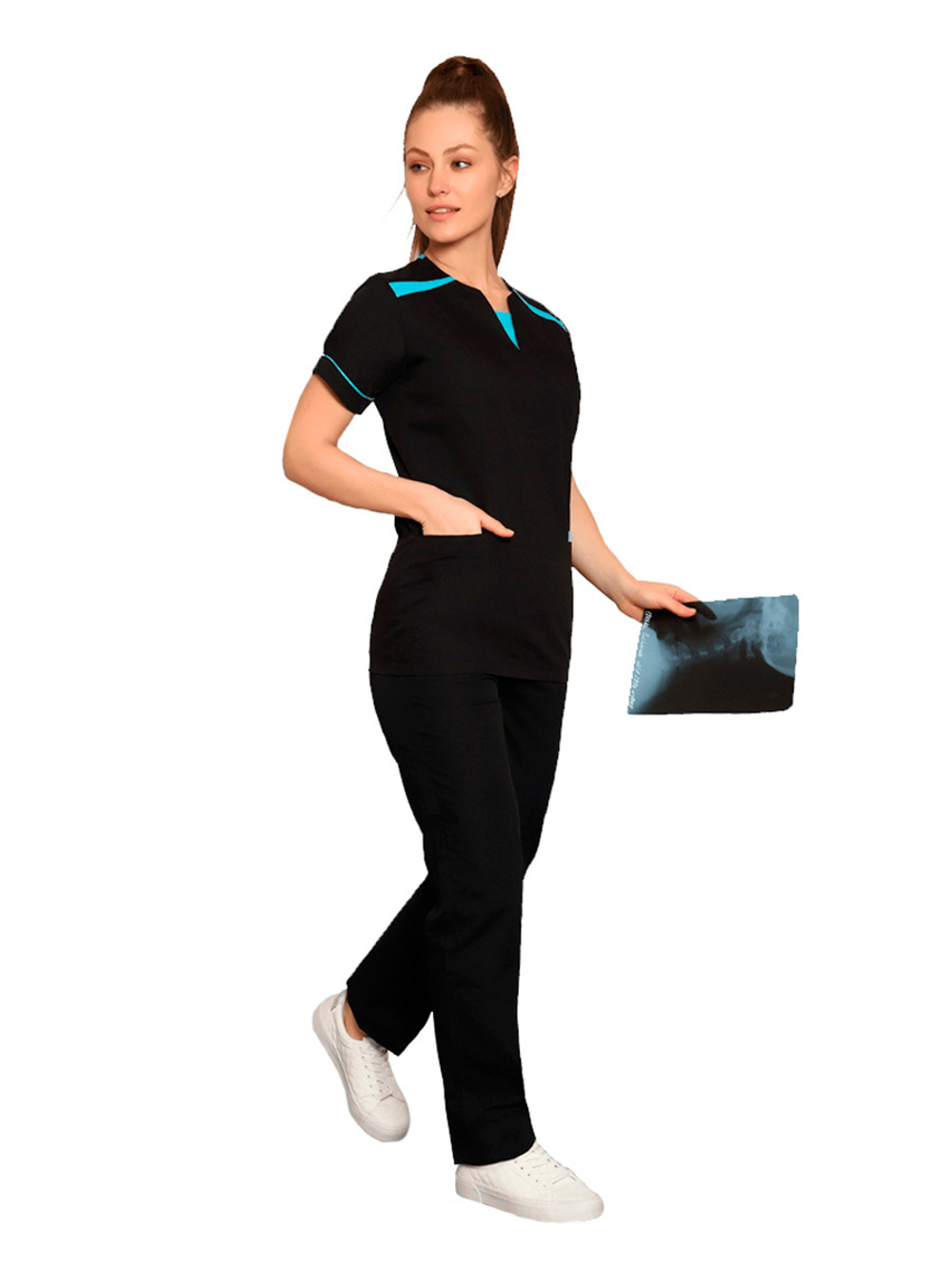 Брюки медицинские женские Doctor Big 455 с широким поясом-резинкой, черный, 54