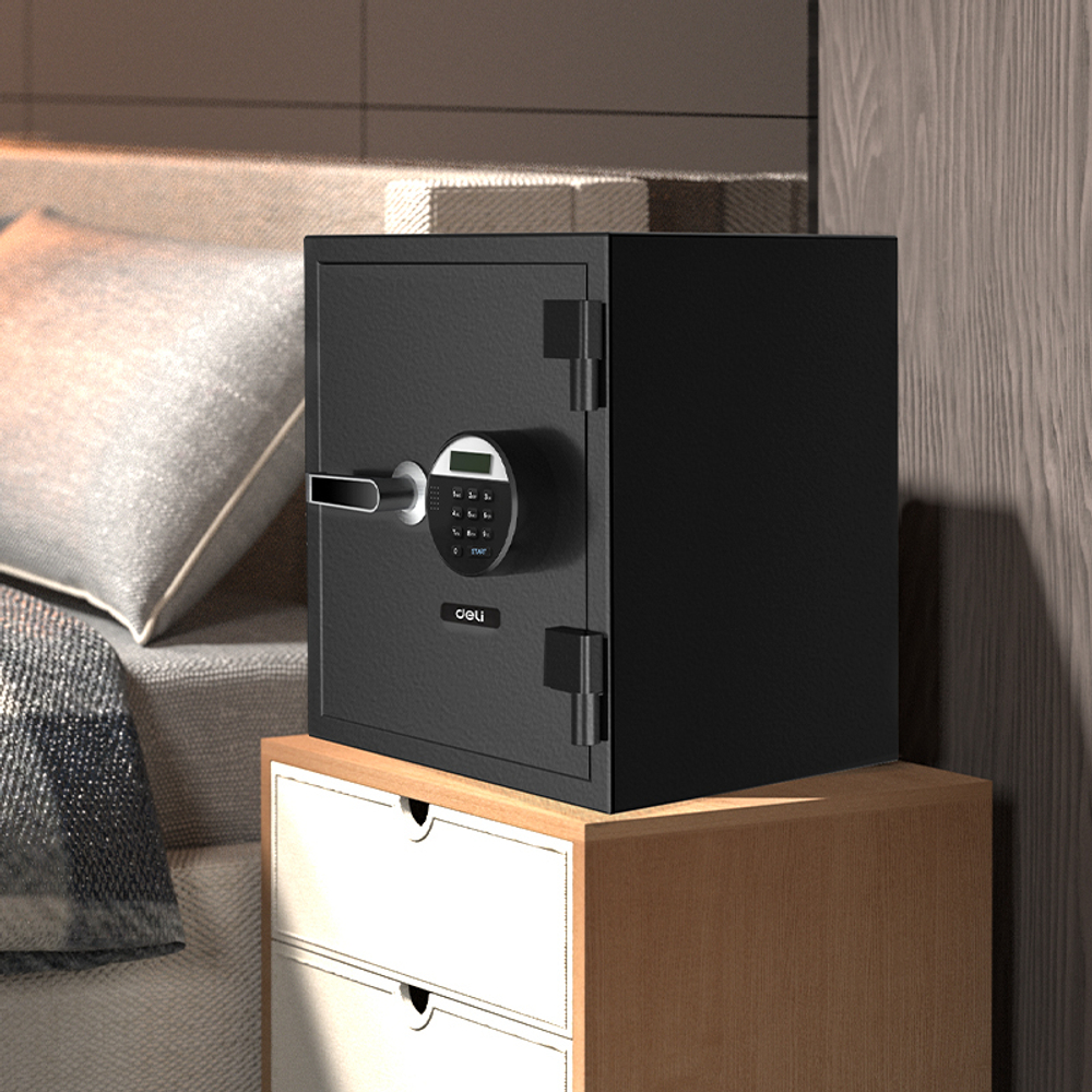 Сейф огнестойкий DELI "ET581" электронный замок + ключ, 380х300х420 мм, 25,4 кг, черный