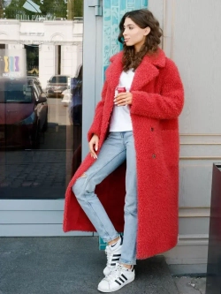 Шуба чебурашка пальто тедди из шерсти, красная, SilverFox