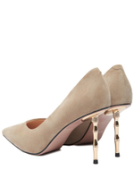 Женские туфли замшевые бежевые на бамбуковом каблуке