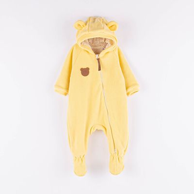 Fleece jumpsuit with earflaps 0-3 months - Daffodil