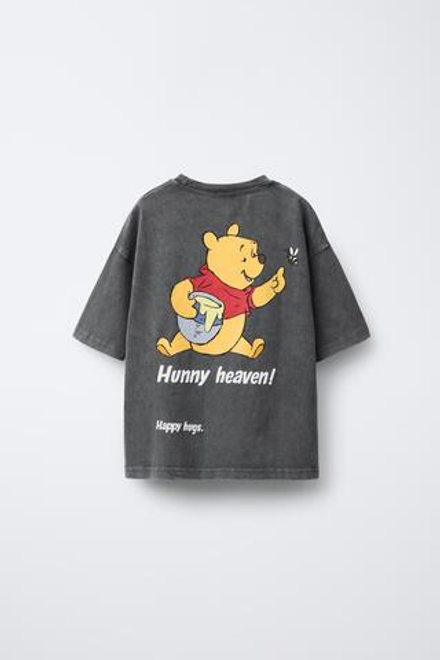 ZARA ФУТБОЛКА С ЭФФЕКТОМ ПОТЕРТОСТИ И ПРИНТОМ WINNIE THE POOH © DISNEY, АНТРАЦИТОВО-СЕРЫЙ