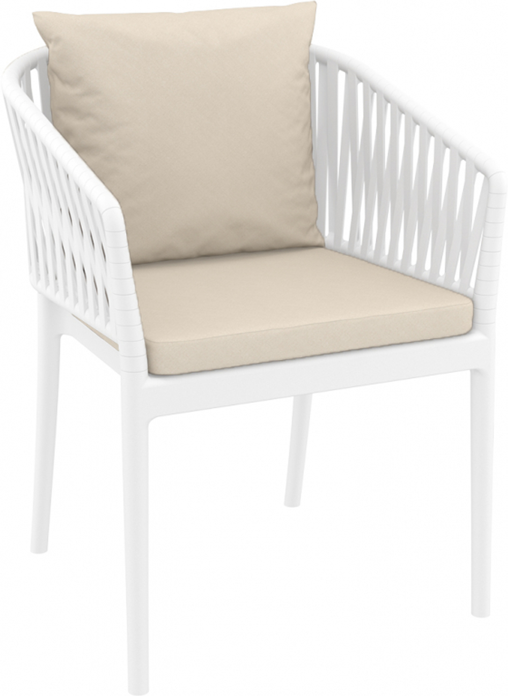 Кресло пластиковое с подушками Siesta Contract Portofino, белый, бежевый